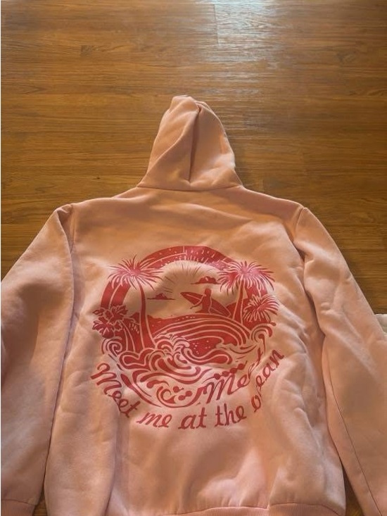 Sweaters - Pink Graphic Hoodie with Tropical Surf Print